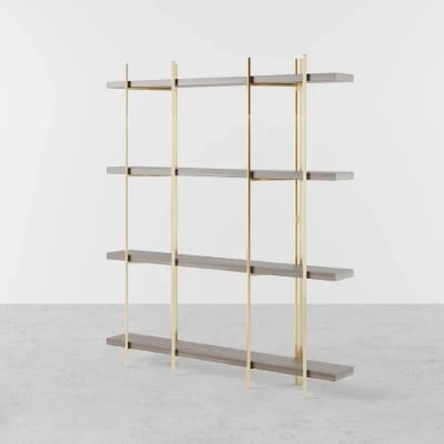 Aurore Display Shelf – Natural Wood & Gold Metal Frame