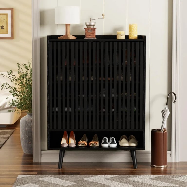 Nocturne – Modern Shoe Cabinet with Slatted Design