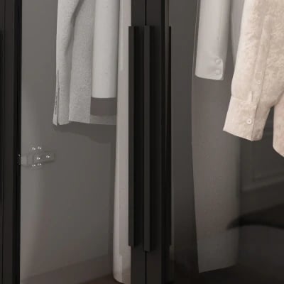 Picture of Paolo Modern wardrobe with glass doors and natural wood lighting