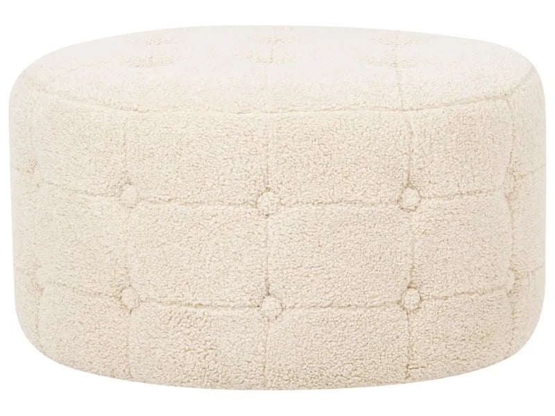 Mello – Round Tufted Ottoman Natural Wood Frame