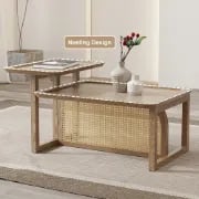 صورة طاولة القهوة كانورا من الراتان وخشب طبيعي – لمسة بوهيمية بسيطة