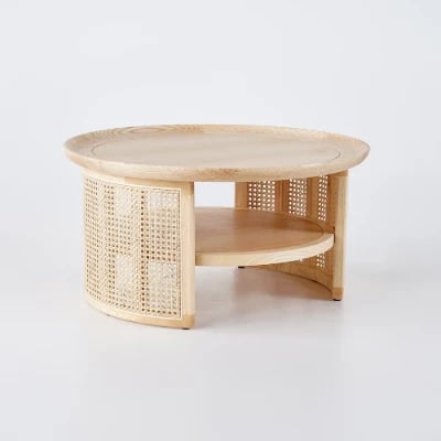 صورة كراك طاولة قهوة خشب طبيعي وراتان