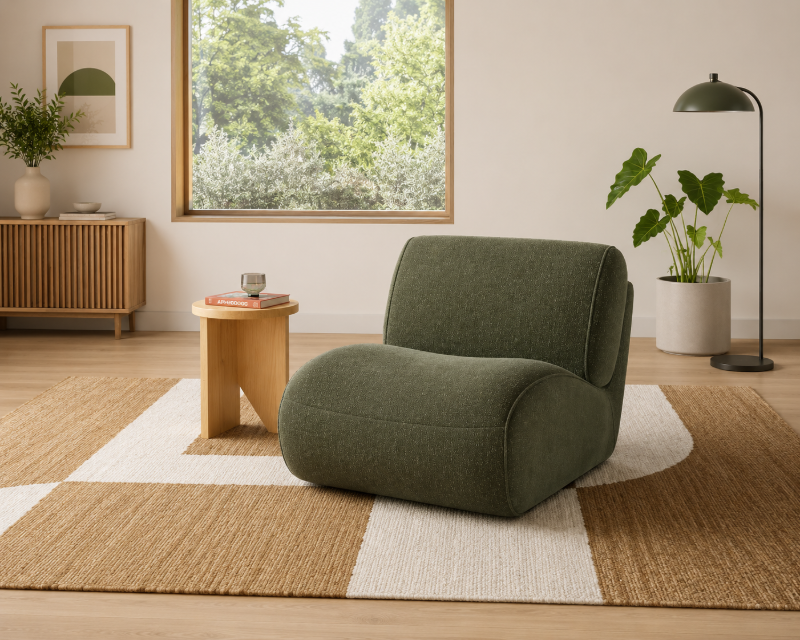 Fleuron Curved Accent Chair - Natural Wood.