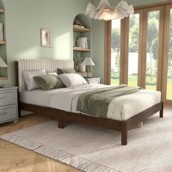 Picture of Serene Natural Wood Bed – Tufted Headboard