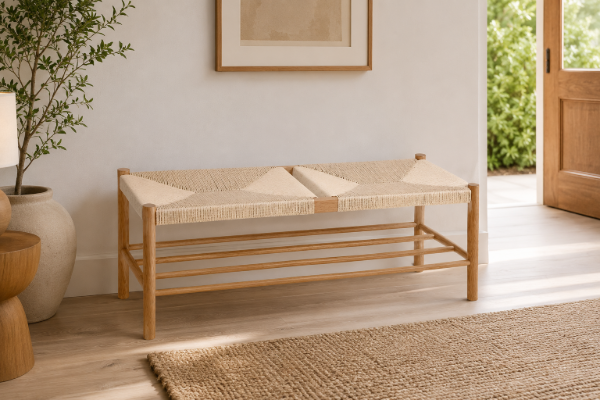 Picture of Saku Boho Woven Wood Bench