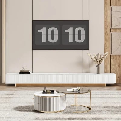 Picture of Marlo – Natural Wood TV Unit with Gold Base & Storage Drawers