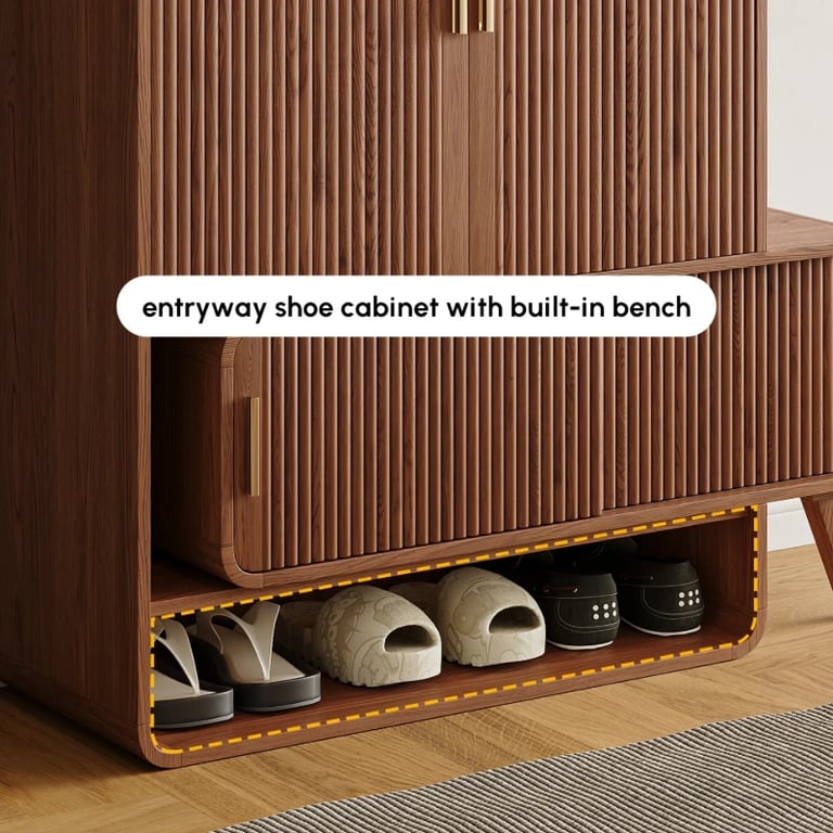 Lunaro – Modular Shoe Cabinet with Sliding Bench | Natural Wood