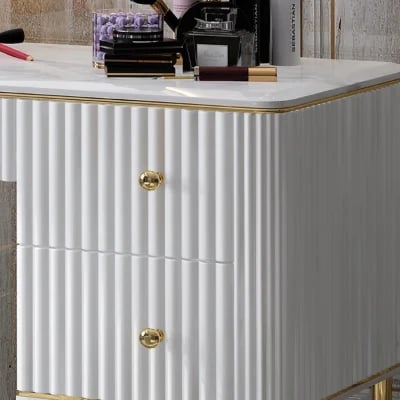 Vanity Dressing Table – Marble-Effect Top with Gold Legs