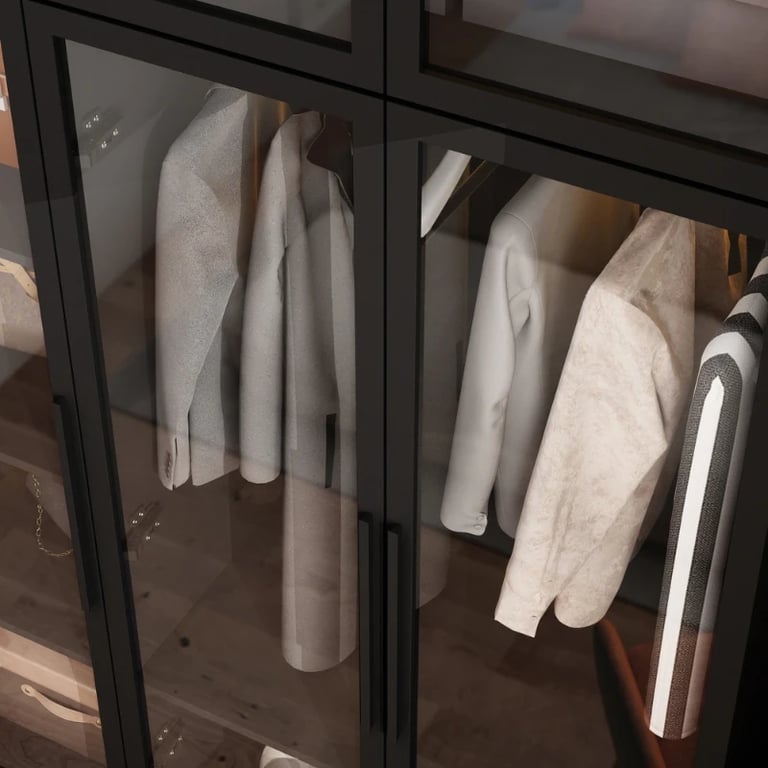 Picture of Paolo Modern wardrobe with glass doors and natural wood lighting