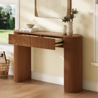 Linea Fluted Console Table – Natural Wood