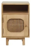 Zoya –Natural Wood Rattan Bedside Cabinet with Door & Open Shelf