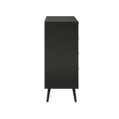 Mireya – 5-Drawer Chest in Natural Wood & Rattan Elegance