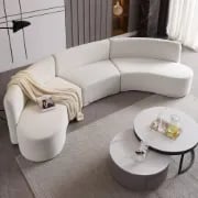Picture of Luma Curved Natural Wood Floor Sofa – Artistic Elegance in Velvet