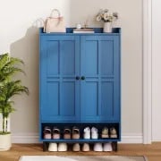 Mavine – Blue Natural Wood Shoe Cabinet