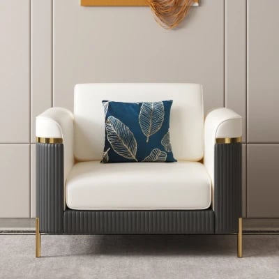 Diora – Sofa Set of Two Sofas & One Armchair with Natural Wood Frame and Gold Stainless-Steel Legs