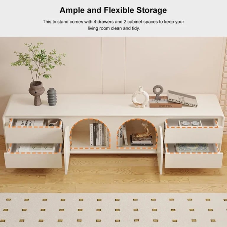 Picture of Arime Natural Wood TV Unit – Arched Storage & Drawers