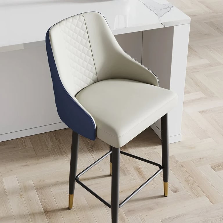 Élégance Bar Stool – Quilted Back with Gold Accents - Natural wood