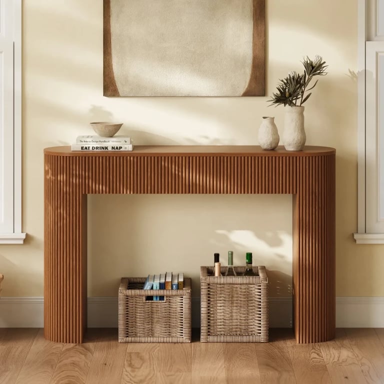 Linea Fluted Console Table – Natural Wood