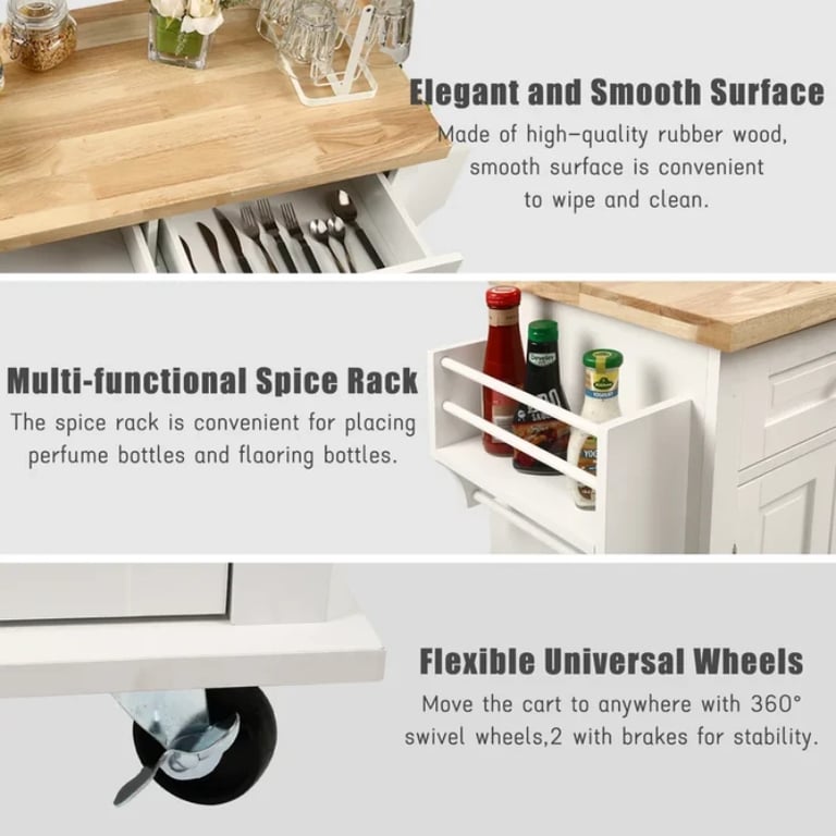 Ash Rolling Kitchen Island with Solid Wood Top