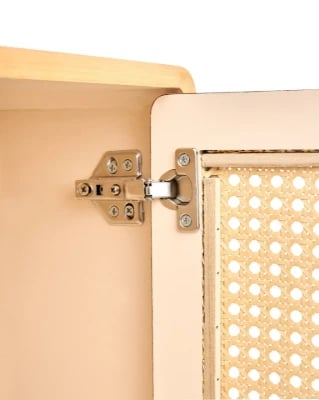 صورة طاولة السرير رينيا من الخشب الطبيعي – باب واحد بواجهة منسوجة