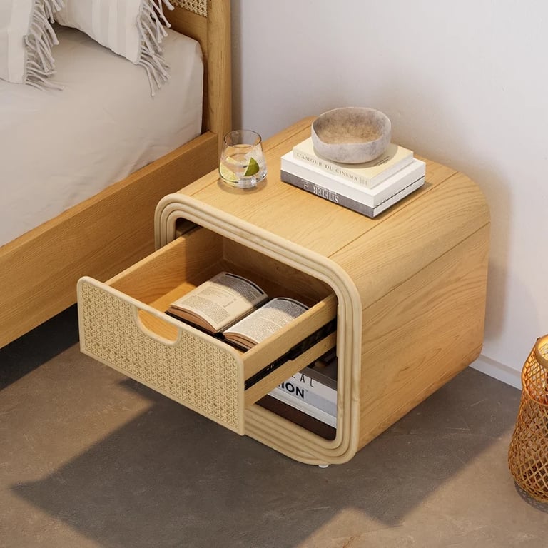 صورة طاولة غرفة نوم راتان مع خشب طبيعي - دمنال