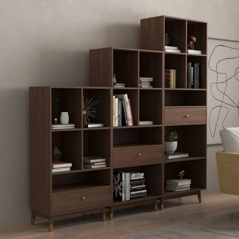 صورة خزانة كتب جاب - خشب الطبيعى مع إطار و درج معدنى