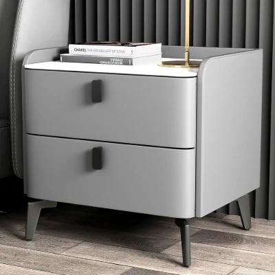 Terryé Nightstand – Natural Wood Design with Faux Marble Top