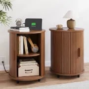 Luna – Round Side Table with Storage – Natural Wood