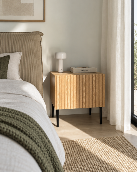 Orlane – Natural Wood Bedside Table with Modern Design