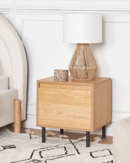 Novea – Natural Wood Bedside Table with Hidden Drawer