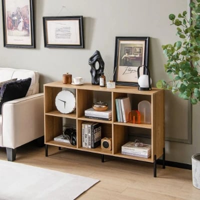 Levo – Modern Natural Wood 6-Cube Display Bookcase