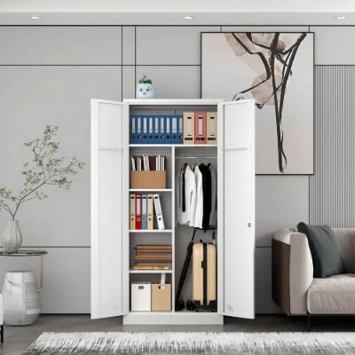 صورة دولاب جيتين حديث خشب طبيعي مع مقبض معدني