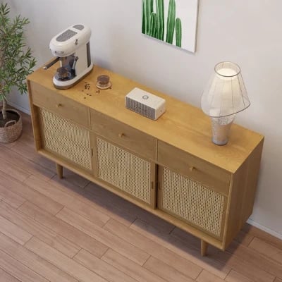 Renvo Sideboard – Natural Wood and  Rattan
