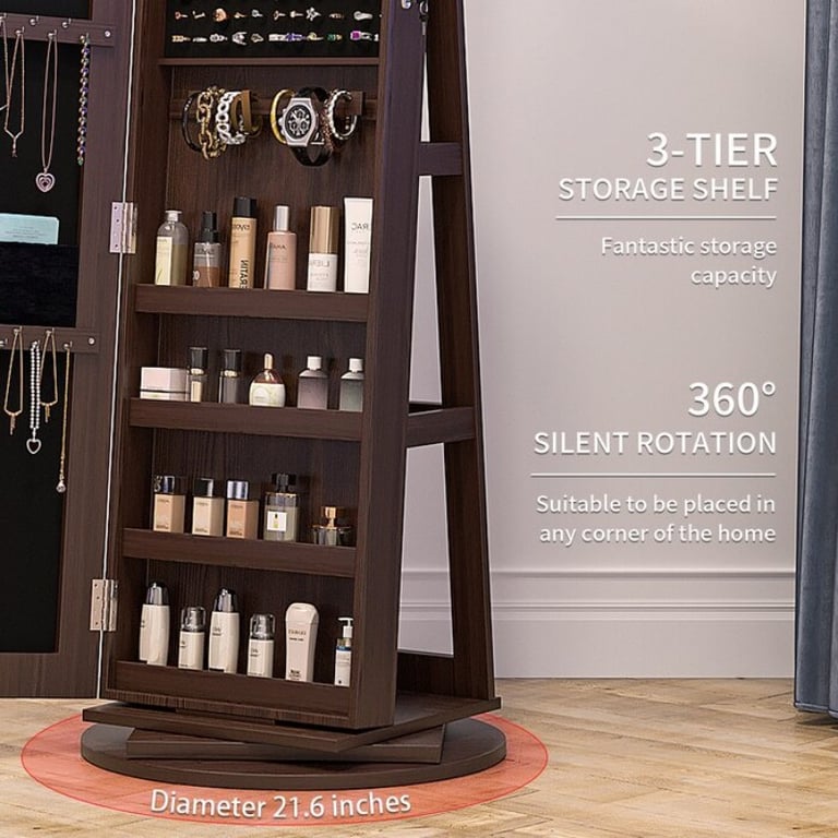 صورة وودي خزانة اكسسوارات ومجوهرات مع مرايا ستاند