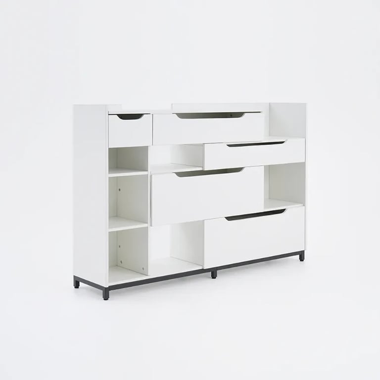 Nordic White Shoe Storage Cabinet with 7 Shelves 5 Drawers Entryway Shoe Storage