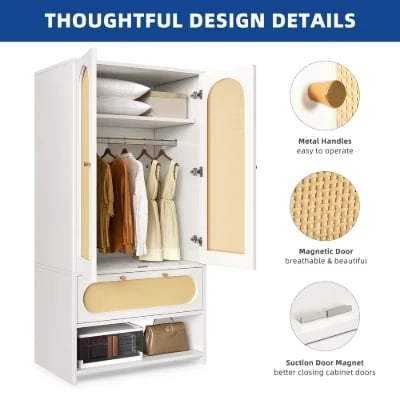 صورة دولاب حديث خشب طبيعي مع راتان -باچيرو