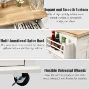 Ash Rolling Kitchen Island with Solid Wood Top