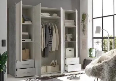 Picture of Provalo three-door wardrobe with four drawers Natural wood