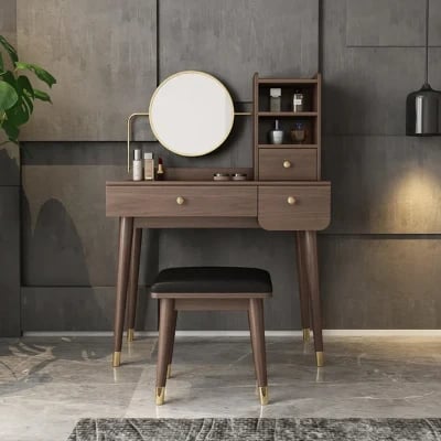 Diffia dresser with chair and mirror - Natural Wood