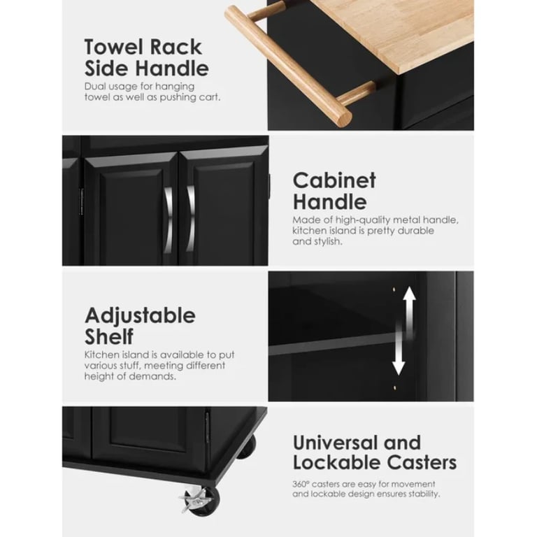 Wide Rolling Kitchen Island with Solid Wood Top