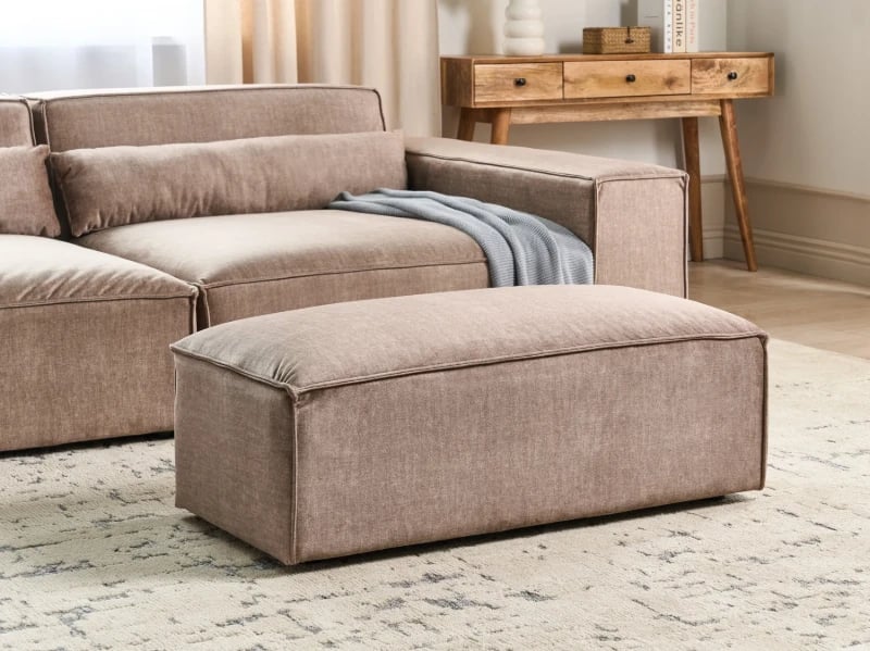 Maren Ottoman – Soft Upholstery with Natural Wood Frame