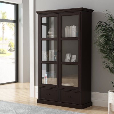 Linda - Natural Wood Cabinet with Glass Doors
