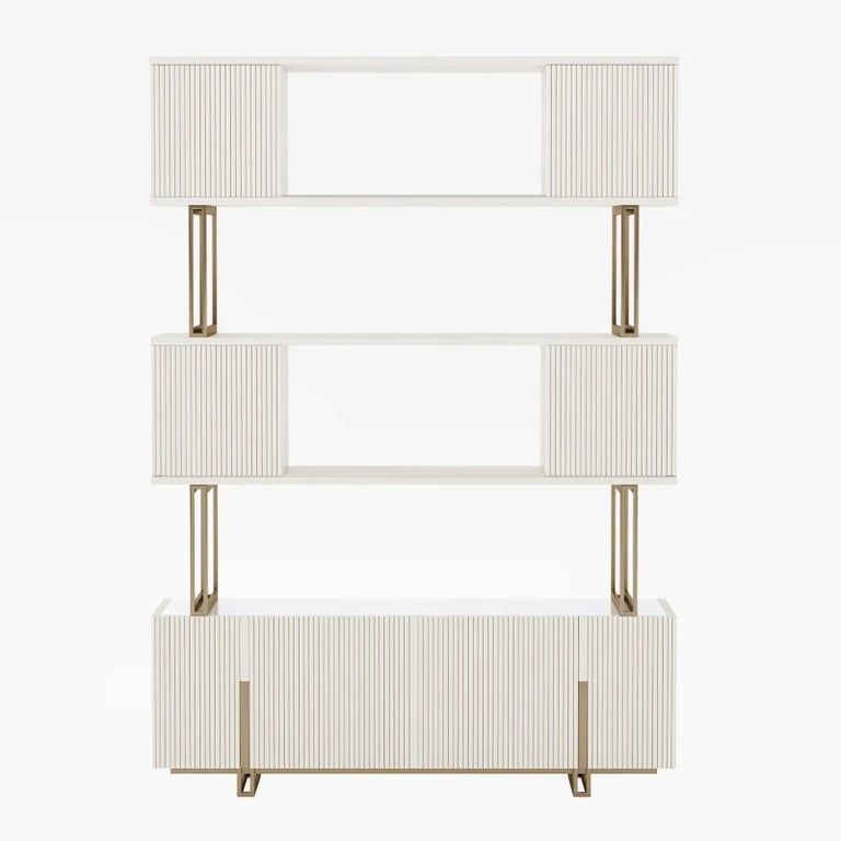 Délicat Display Shelf – White Natural Wood with Gold Frame.
