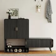 Lunaro – Modular Shoe Cabinet with Sliding Bench | Natural Wood