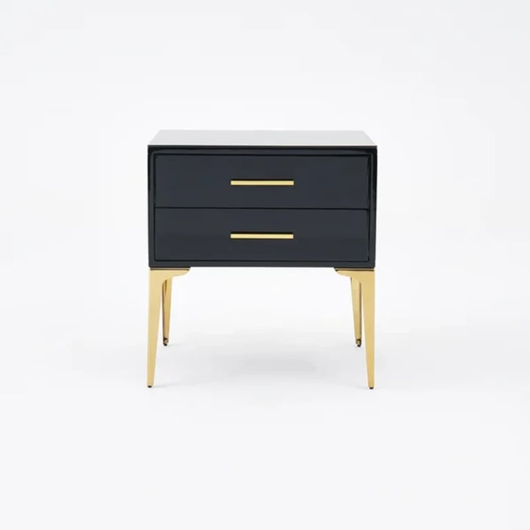 Hype Nightstand – Glossy Modern Design with Two Drawers and Gold Legs
