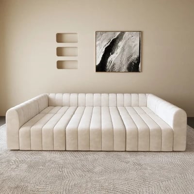 صورة لوريا كنبة ركنية متغيرة –  ٦مقاعد بقاعدة من الخشب الطبيعي