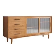 Picture of Harver Sliding Glass Sideboard – Natural Wood with Drawers