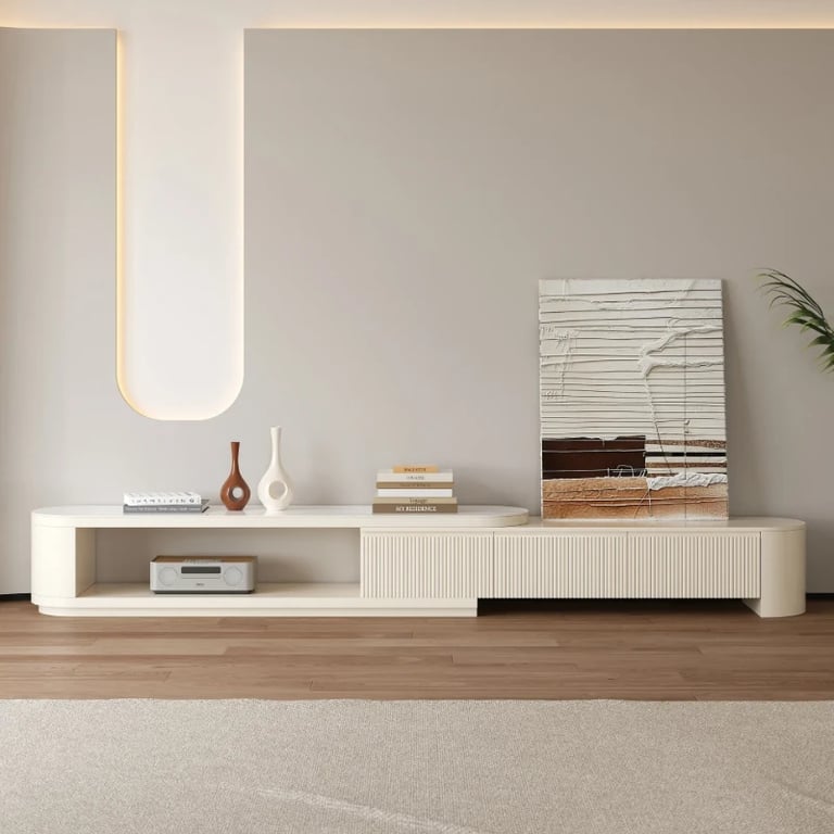 Levanto Set – Extendable TV Unit and Coffee Table with Marble-Effect Top