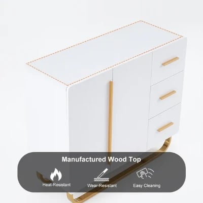 صورة بوفيه ابيض خشب طبيعي مع أدراج و أرفف