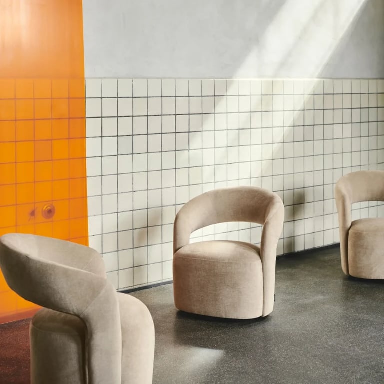 Picture of Patchie Patchwork Accent Chair – Soft Upholstery with Natural Wood Base